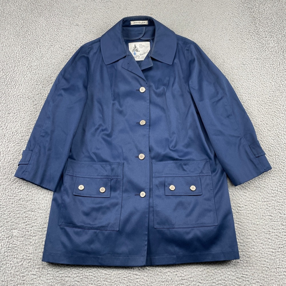 Misty Harbor Trench Coat Womens 16 Navy Blue Any Weather Coat Vintage USA Made